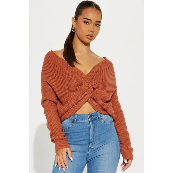 Fashion Nova Rust Twist Back Sweater | Size M | Sold Out Online 🍂 - Picture 3 of 5